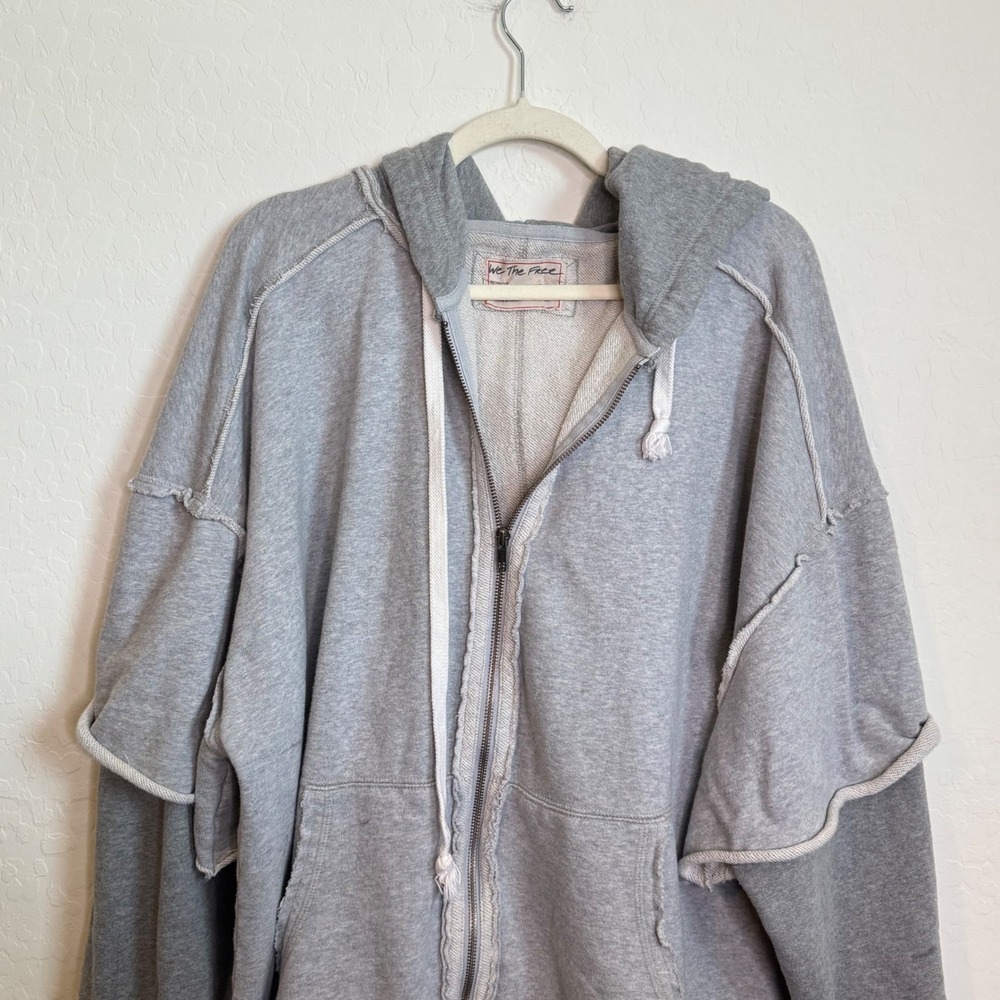 We The Free Free People Oversized Beach Grunge Zip Hoodie Gray Large Distressed - Picture 3 of 12